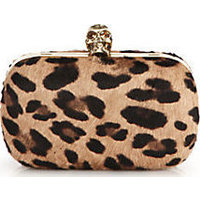 Alexander McQueen Leopard-Print Calf Hair Box Clutch photo