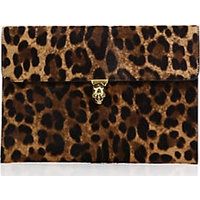 Alexander McQueen Leopard-Print Calf Hair Skull Envelope Clutch photo