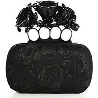 Alexander McQueen Rose-Embroidered Silk Knuckle Box Clutch photo