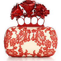 Alexander McQueen Rose Lace & Silk Knuckle Box Clutch photo