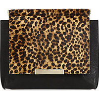 Alice + Olivia Oversized Leopard-Print Calf Hair & Leather Clutch photo