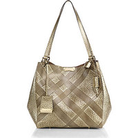 Burberry Canterbury Small Metallic Plaid-Embossed Pebbled-Leather Tote photo