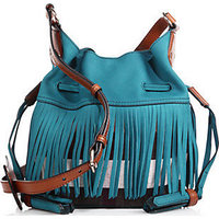 Burberry Fringe Leather & Cotton Canvas Bucket Bag photo