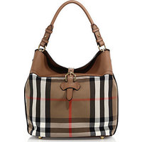 Burberry Sycamore Medium Cotton & Leather Hobo Bag photo