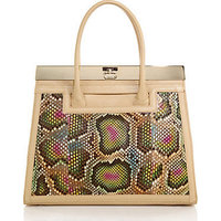 Dee Ocleppo Roma Pebbled Leather, Patent Leather & Multicolor Python Convertible Tote photo