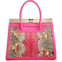 Dee Ocleppo Roma Pebbled Leather, Patent Leather & Multicolor Python Convertible Tote photo