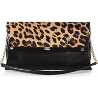 Diane von Furstenberg Leather & Leopard-Print Calf Hair Large Envelope Clutch photo