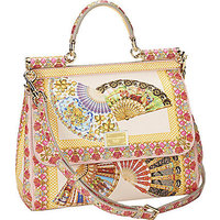 Dolce & Gabbana Miss Sicily Fan-Print Textured-Leather Medium Satchel photo