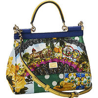 Dolce & Gabbana Sicily Small Italian Floral Textile & Leather Satchel photo