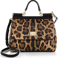 Dolce & Gabbana Sicily Medium Leopard-Print Coated Canvas & Leather Top-Handle Satchel photo