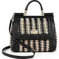 Dolce & Gabbana Sicily Medium Woven-Leather Satchel photo