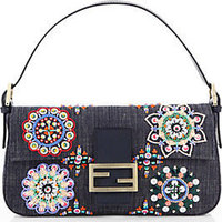 Fendi Beaded Denim Baguette Shoulder Bag photo