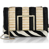 Jimmy Choo Alba Striped-Raffia & Zebra-Print Calf Hair Shoulder Bag photo