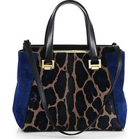 Jimmy Choo Alfie Medium Suede & Leopard Print Calf Hair Tote photo