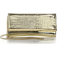 Jimmy Choo Milla Metallic Crocodile-Embossed Clutch photo