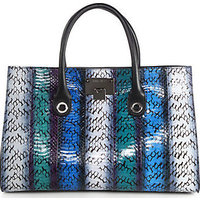 Jimmy Choo Riley Multi-Stripe Snakeskin Tote photo