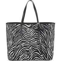 Jimmy Choo Sasha Medium Zebra-Patterned Raffia & Leather Tote photo