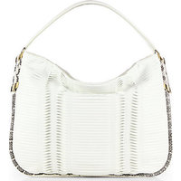 Jimmy Choo Zoe Pleated Coated-Fabric & Snakeskin Hobo Bag photo