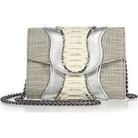 Khirma New York Jolie Canvas, Python & Leather Clutch photo