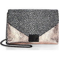 Loeffler Randall Crinkled Metallic & Printed Leather Junior Lock Clutch photo