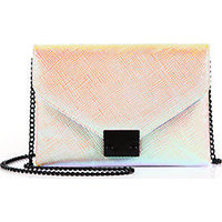 Loeffler Randall Iridescent Snake-Embossed Junior Lock Clutch photo