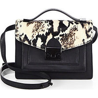 Loeffler Randall Leather & Animal-Print Calf Hair Mini Rider Satchel photo