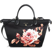 Longchamp Le Pliage Heritage Rose-Print Nylon & Leather Satchel photo