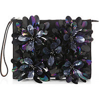 Marni Flower-Embellished Oversized Leather & Denim Clutch photo