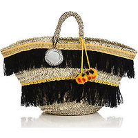 Micaela Spadoni Large Fringed & Faux Fur Pom-Pom Straw Tote photo