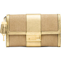 Michael Kors Gia Woven & Metallic Leather Clutch photo