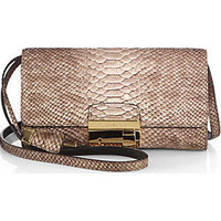 Michael Kors Metallic Python-Embossed Leather Convertible Clutch photo