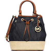 MICHAEL MICHAEL KORS Marina Espadrille Large Denim & Leather Drawstring Tote photo