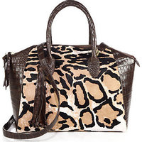 Nancy Gonzalez Leopard-Print Calf Hair Tassel Bowler Bag photo