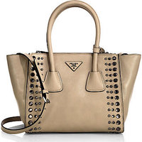 Prada Glacé Crystal-Studded Small Twin-Pocket Tote photo