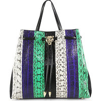 Roberto Cavalli Small Striped Snakeskin Top-Handle Tote photo