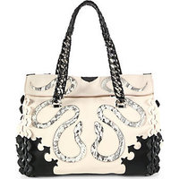 Roberto Cavalli Small Two-Tone Leather & Snakeskin Satchel photo