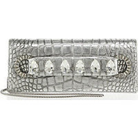 Roberto Cavalli Woman Embellished Metallic Crocodile-Embossed Clutch photo