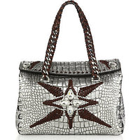 Roberto Cavalli Woman Stitched Metallic Crocodile-Embossed Satchel photo