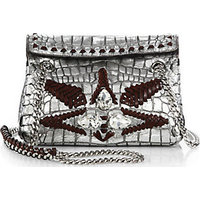 Roberto Cavalli Woman Stitched Metallic Crocodile-Embossed Shoulder Bag photo