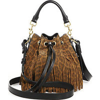 Saint Laurent Saint Laurent Small Leopard-Print Suede Fringe Bucket Bag photo