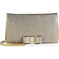 Salvatore Ferragamo Metallic Saffiano Leather Shoulder Clutch photo