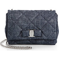 Salvatore Ferragamo Vara Quilted Denim-Effect-Leather Crossbody Bag photo