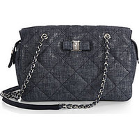 Salvatore Ferragamo Vara Quilted Denim-Effect-Leather Tote photo