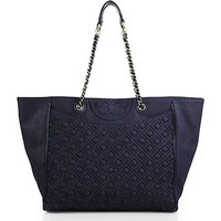 Tory Burch Fleming Quilted Denim East-West Tote photo