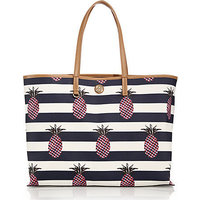 Tory Burch Kerrington Striped Pineapple-Print Faux Leather Tote photo