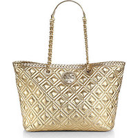 Tory Burch Marion Quilted Metallic Small Tote photo