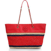 Tory Burch Marion Straw & Leather Tote photo