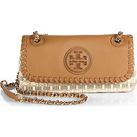 Tory Burch Marion Woven Leather & Straw Shoulder Bag photo