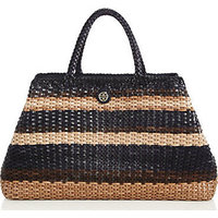 Tory Burch Robinson Striped Woven Leather Convertible Tote photo