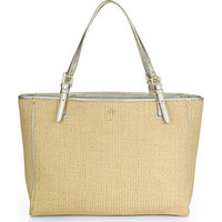 Tory Burch York Straw & Metallic Leather Tote photo